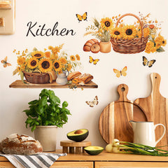 Sacinora Sunflower Basket Butterfly wall sticker brightens living room decor and adds whimsy.