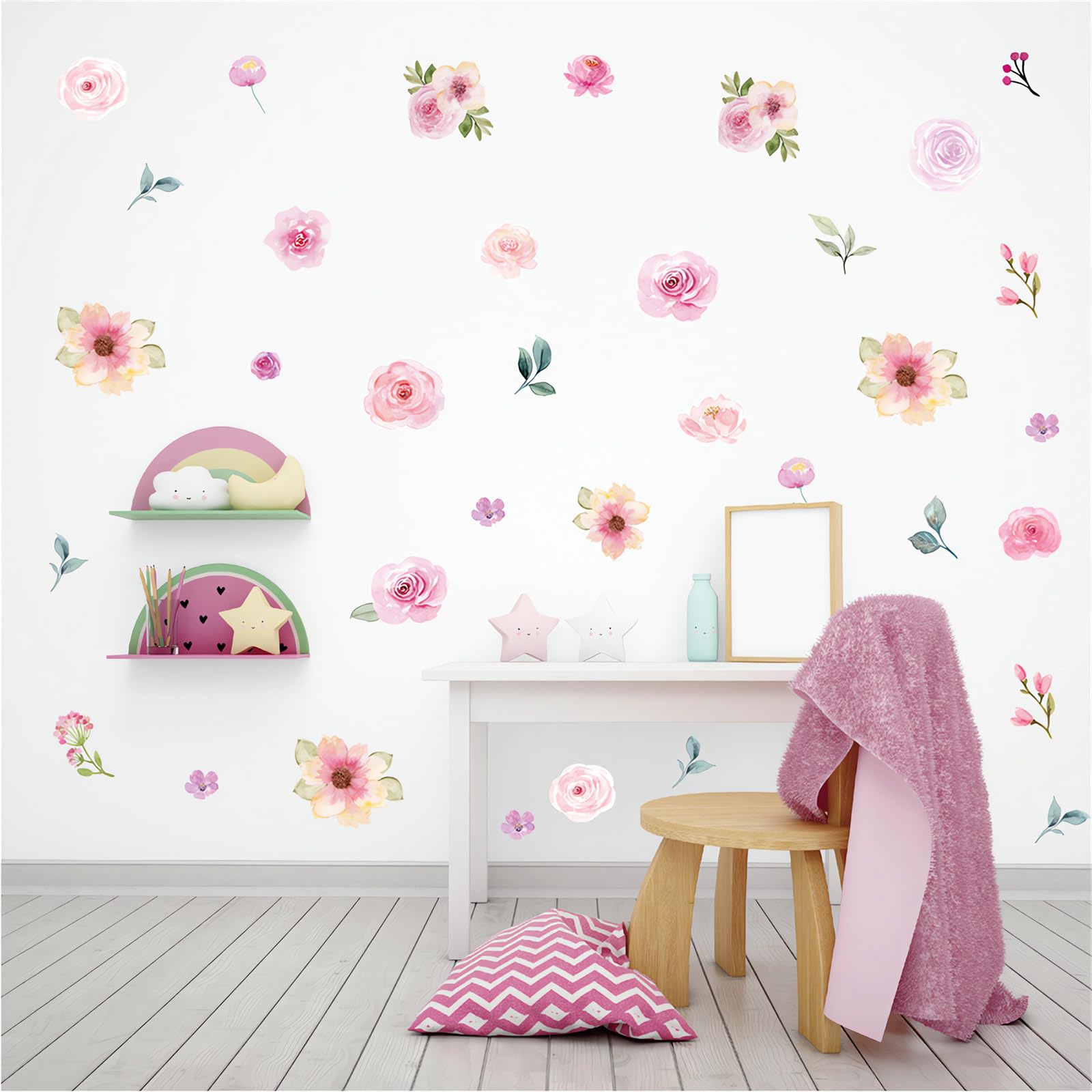 Sacinora watercolor peach blossom wall decals brighten a bedroom with easy removal