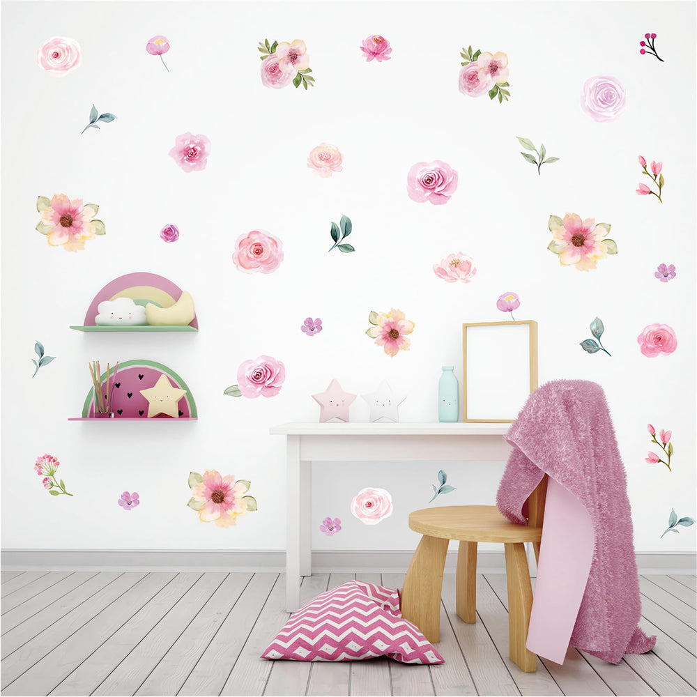 Sacinora watercolor peach blossom wall decals brighten a bedroom with easy removal
