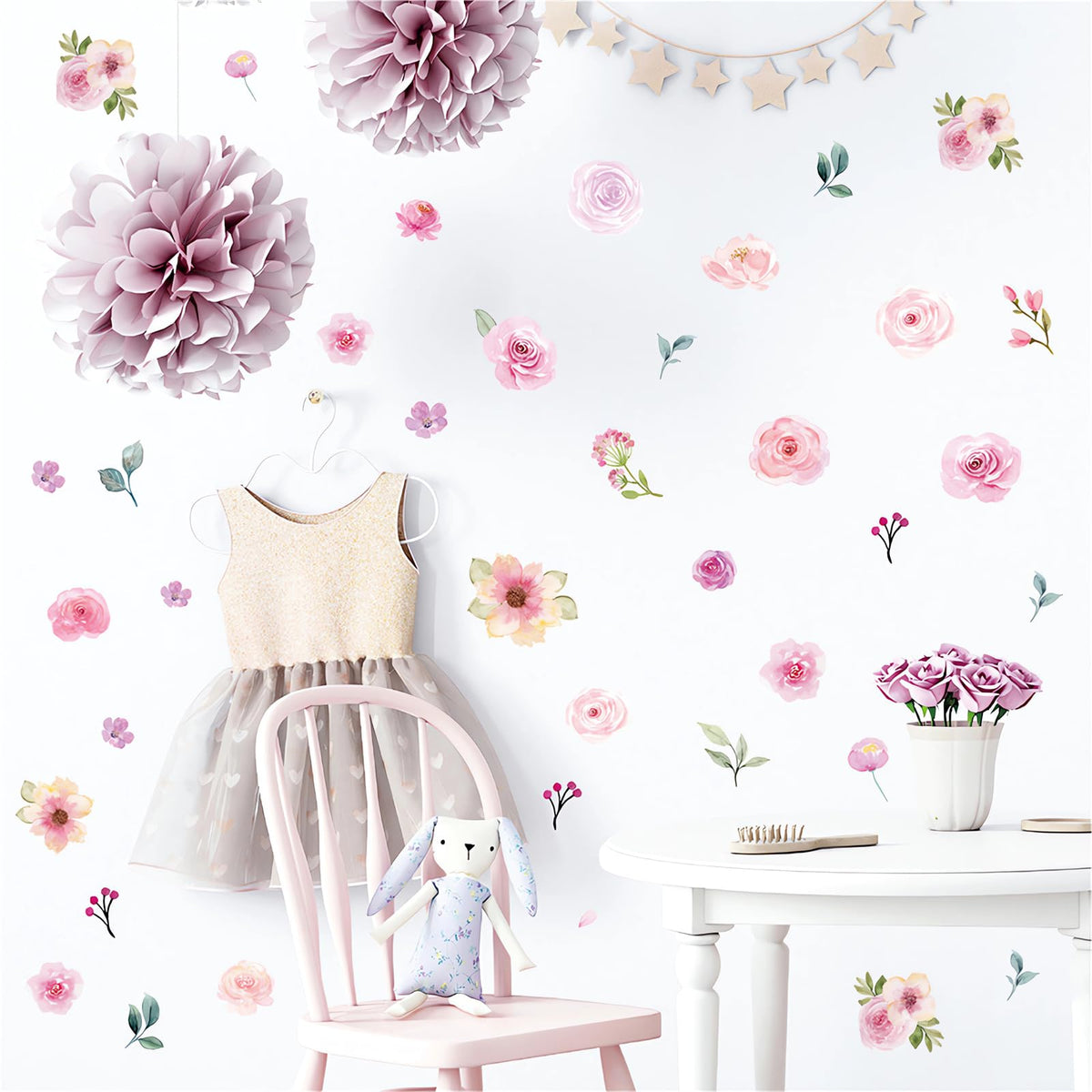 Sacinora watercolor pink rose wall sticker set adds nursery warmth and flexibility