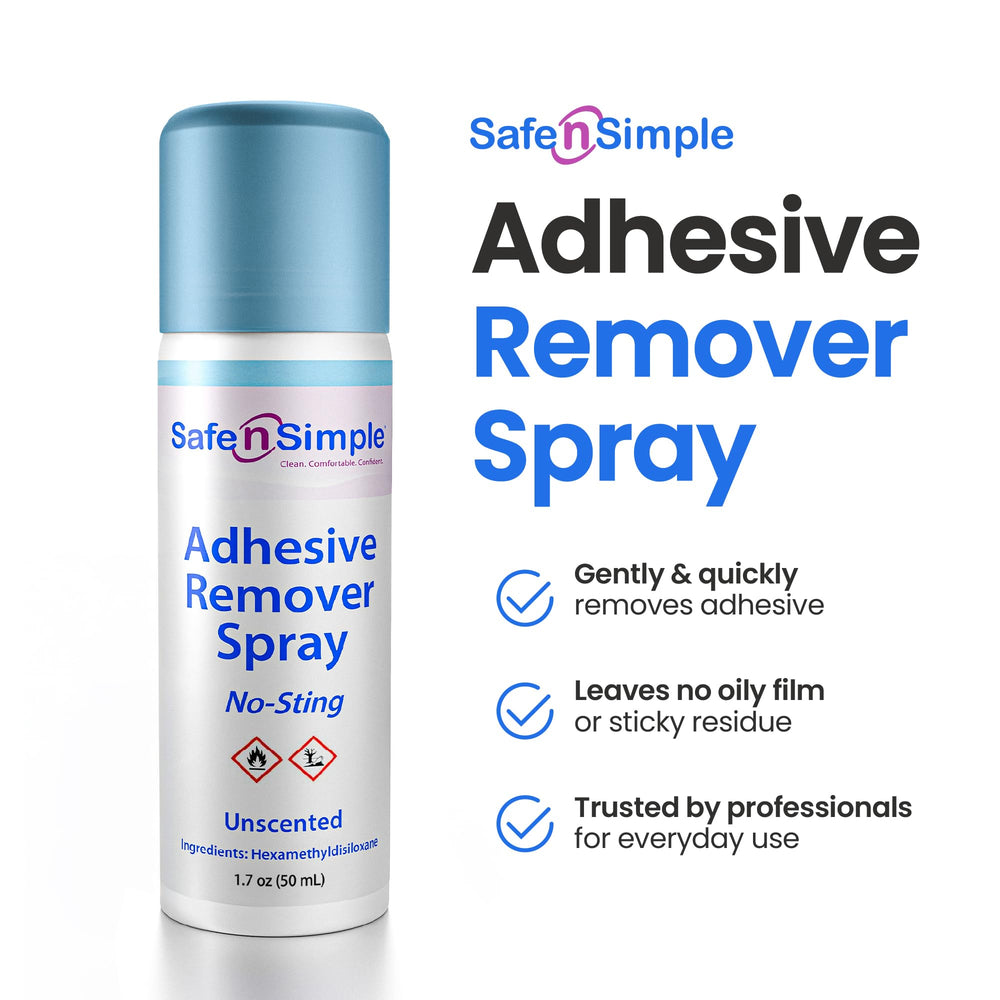 Safe n' Simple adhesive remover spray on-skin provides a clean surface for reattachment.