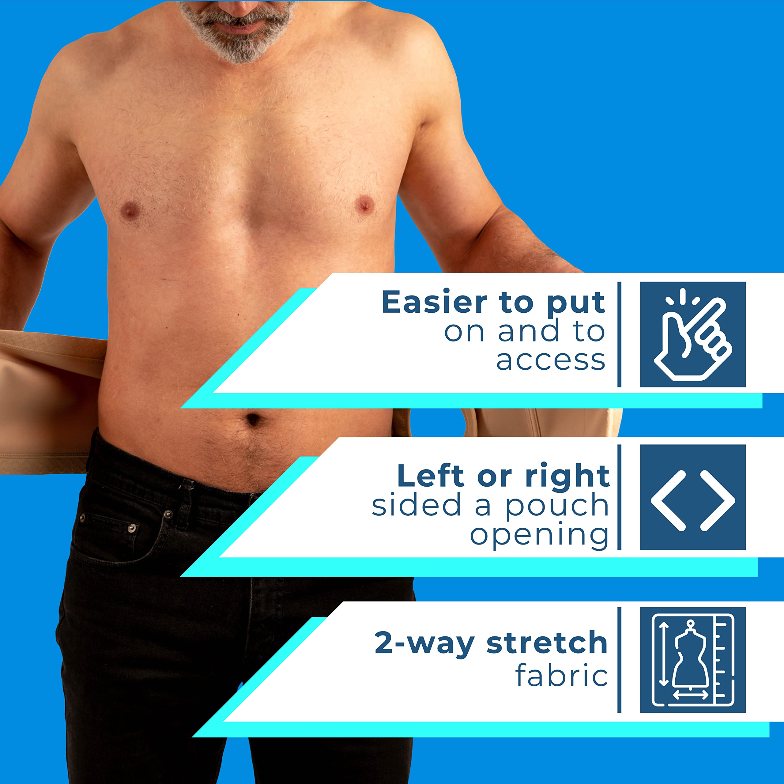 Safe n' Simple colostomy belt packaging shows a durable, ready-to-use design