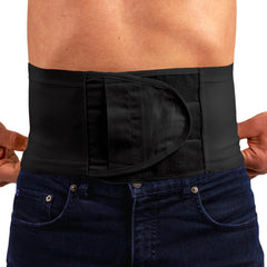 Safe n' Simple ostomy belt front view in black shows all-day comfort