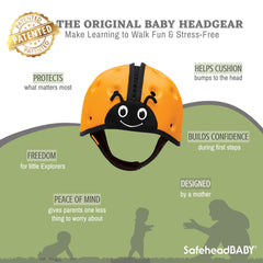 Expandable fit diagram showing SafeheadBABY helmet for 40-52 cm range