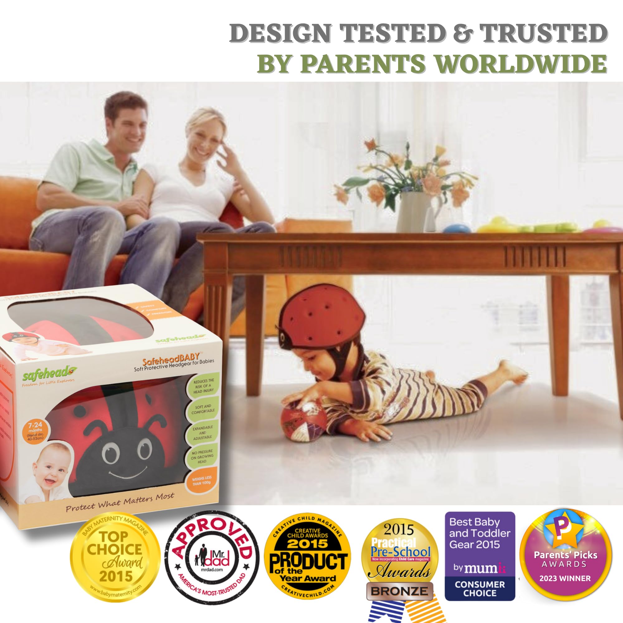 SafeheadBABY helmet cushions fontanelle and back of head.