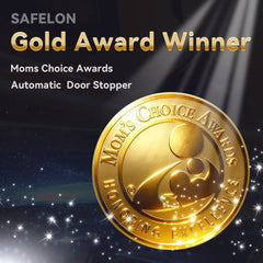 SAFELON automatic door stopper 90deg shows auto-opening action for gentle hands-free entry