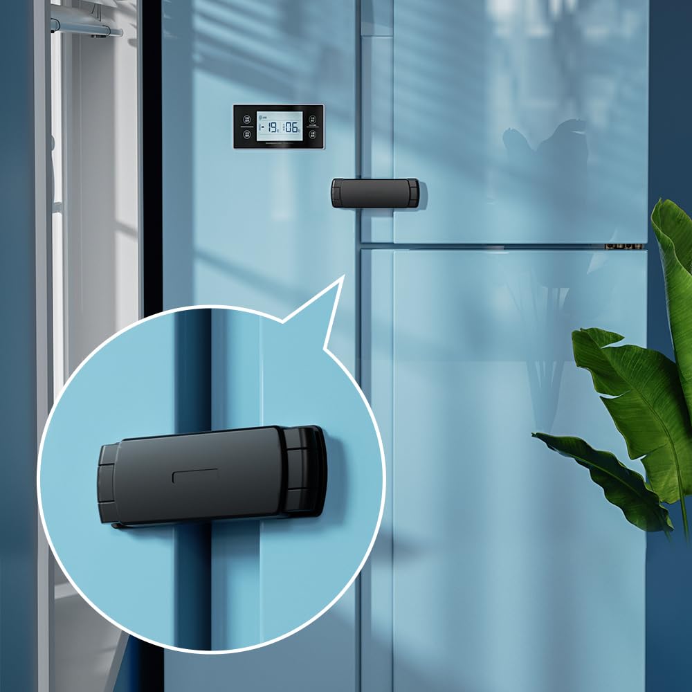 SAFELON baby safety fridge lock front view with two-step unlock for adults