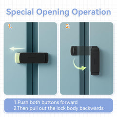SAFELON fridge lock adhesive tape setup demonstrates tool-free install