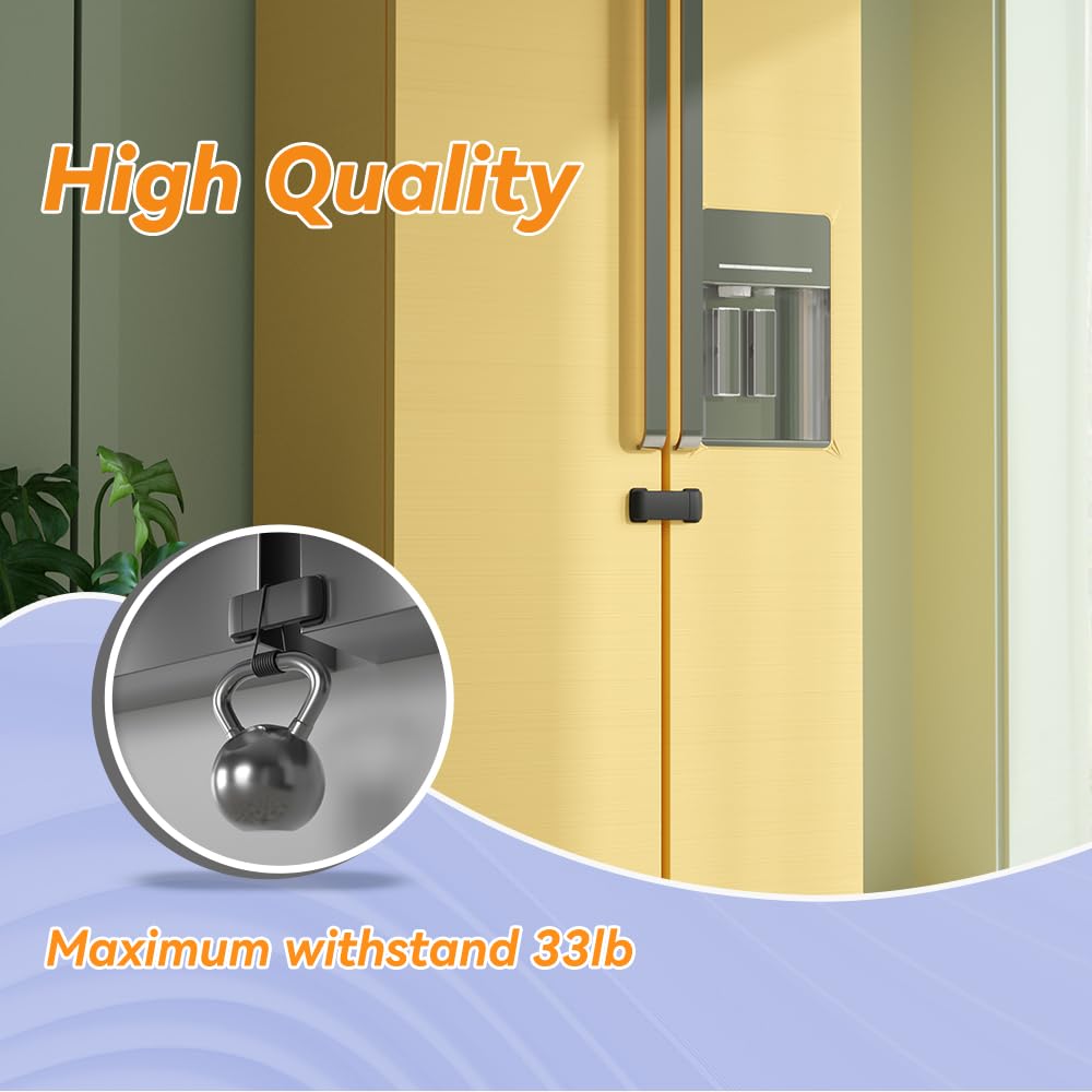 SAFELON fridge lock secured on a cabinet for broader childproofing.