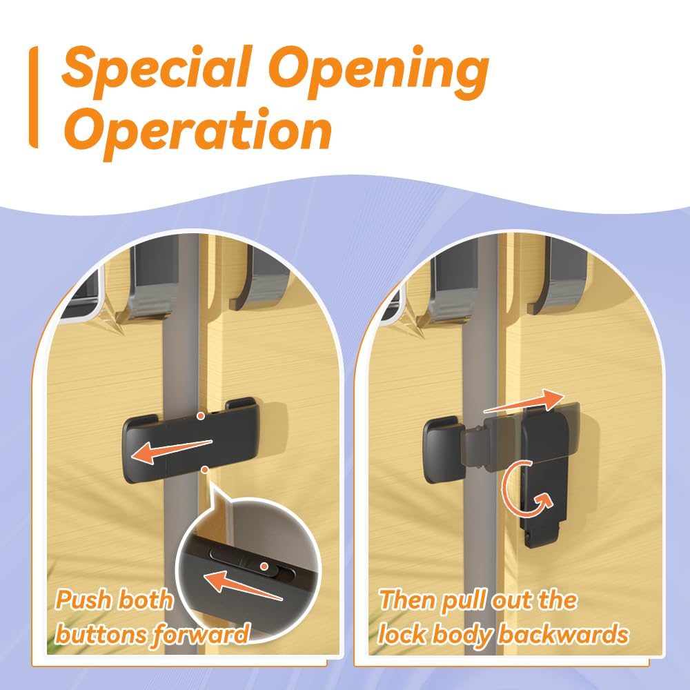 SAFELON fridge lock two-step unlock design demonstrated for easy adult use.