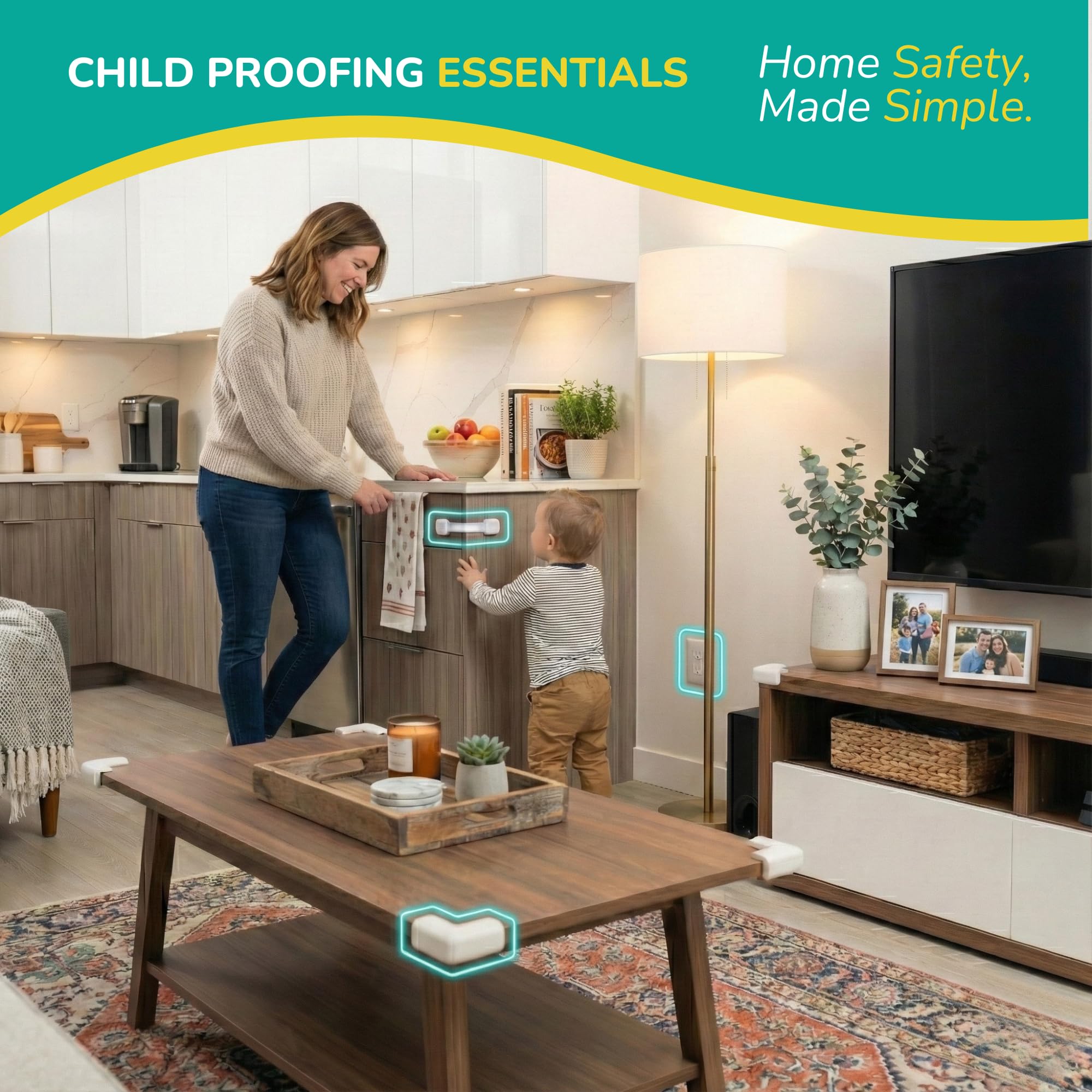 SafeNest corner guards on table edge protect curious toddlers.