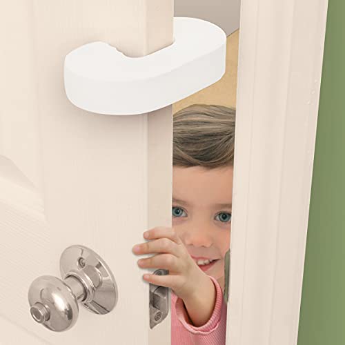 Safety 1st Finger Pinch Guard hanging on a doorknob for quick access.