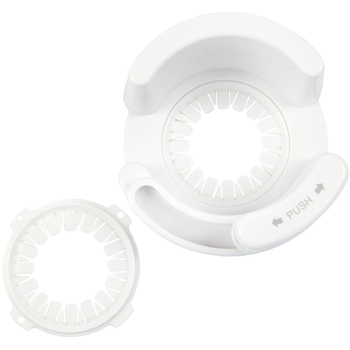 Safety 1st lever handle lock mounted on an off-white lever to deter toddler access
