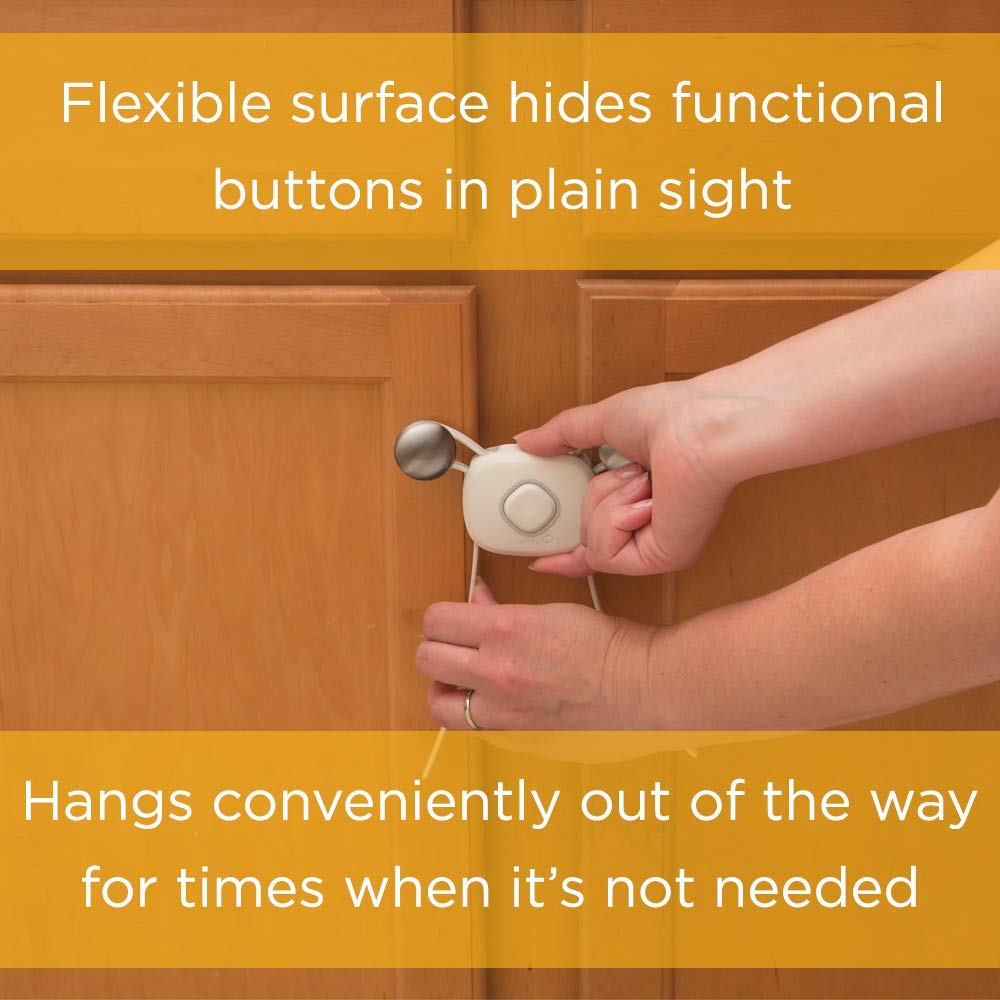 Close-up of cabinet edge with OutSmart Flex Lock mounted and ready