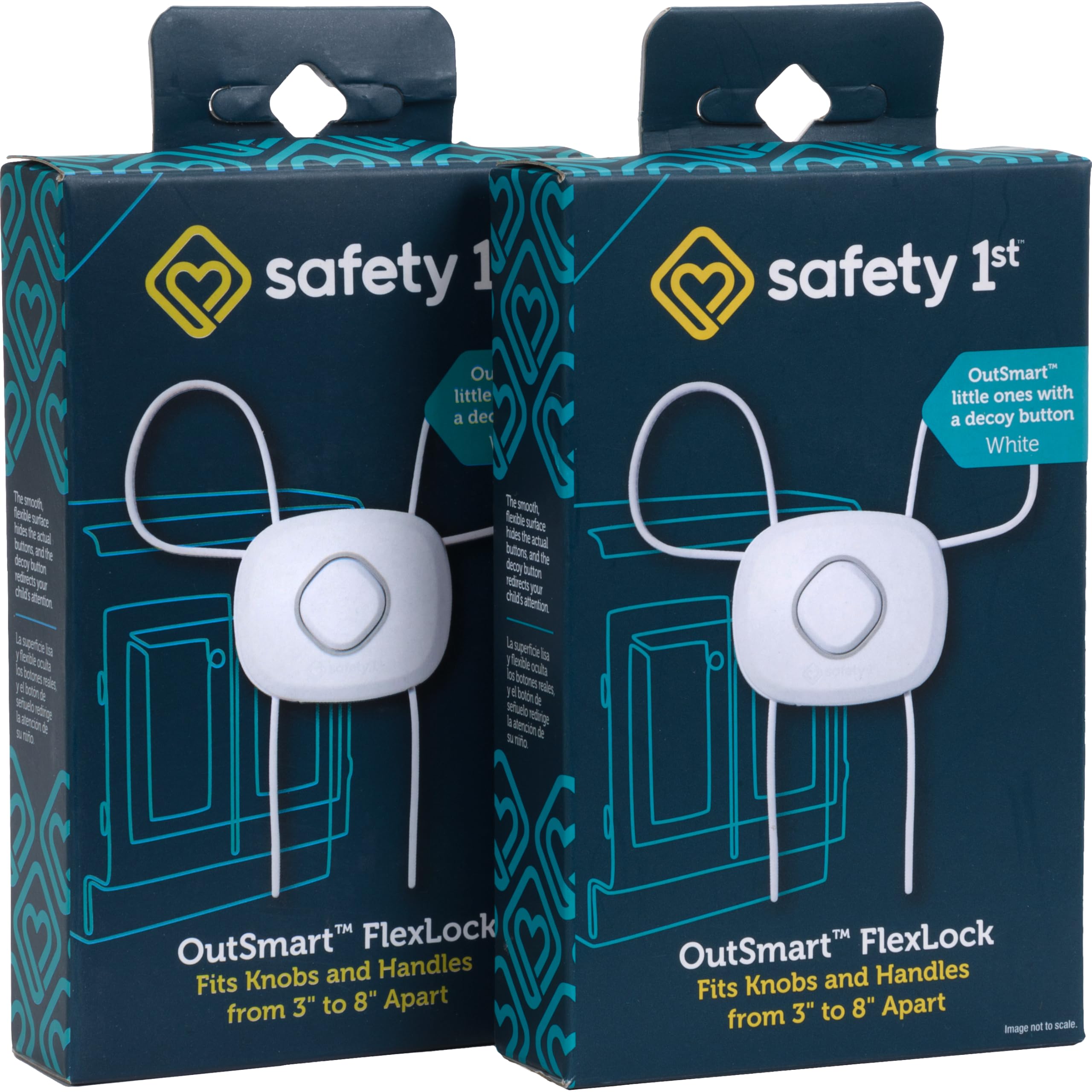Safety 1st OutSmart Flex Lock decoy button visually shown, concealing the real mechanism.