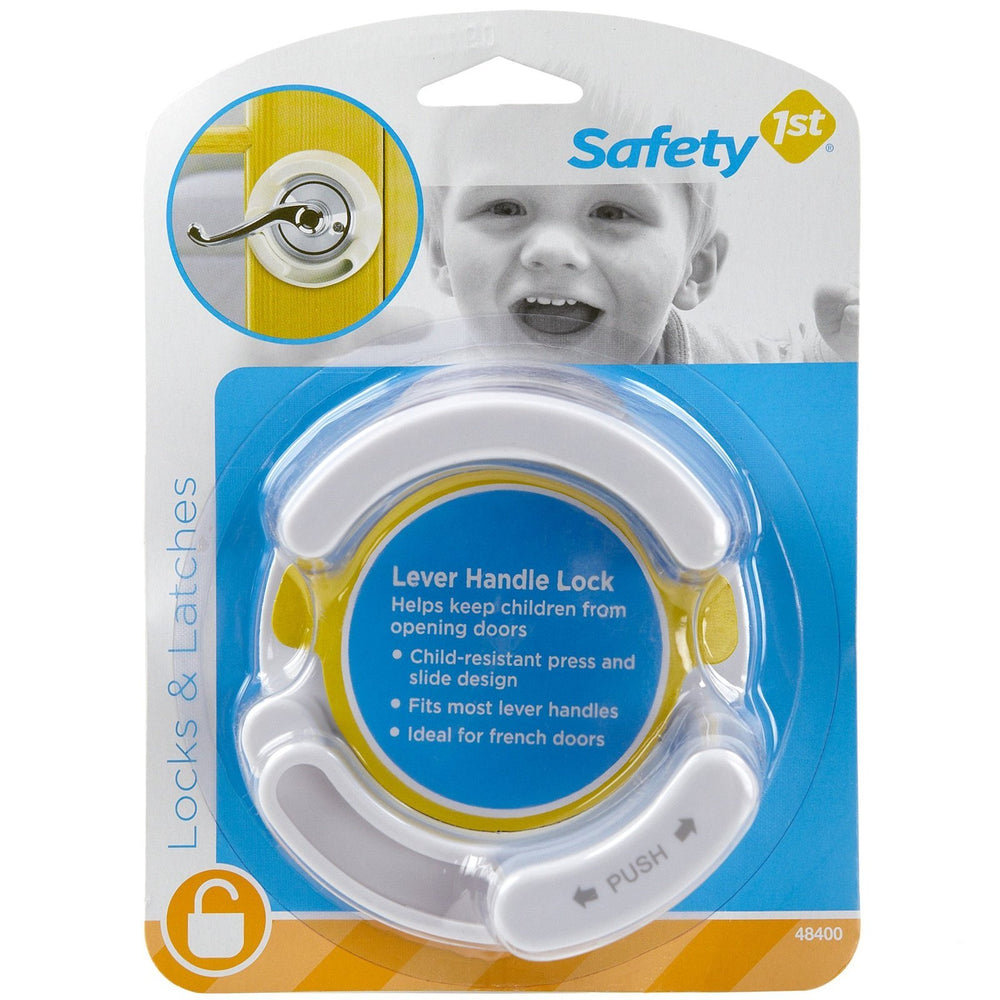 Safety 1st press and slide lever lock demonstrates child-resistant design for parents
