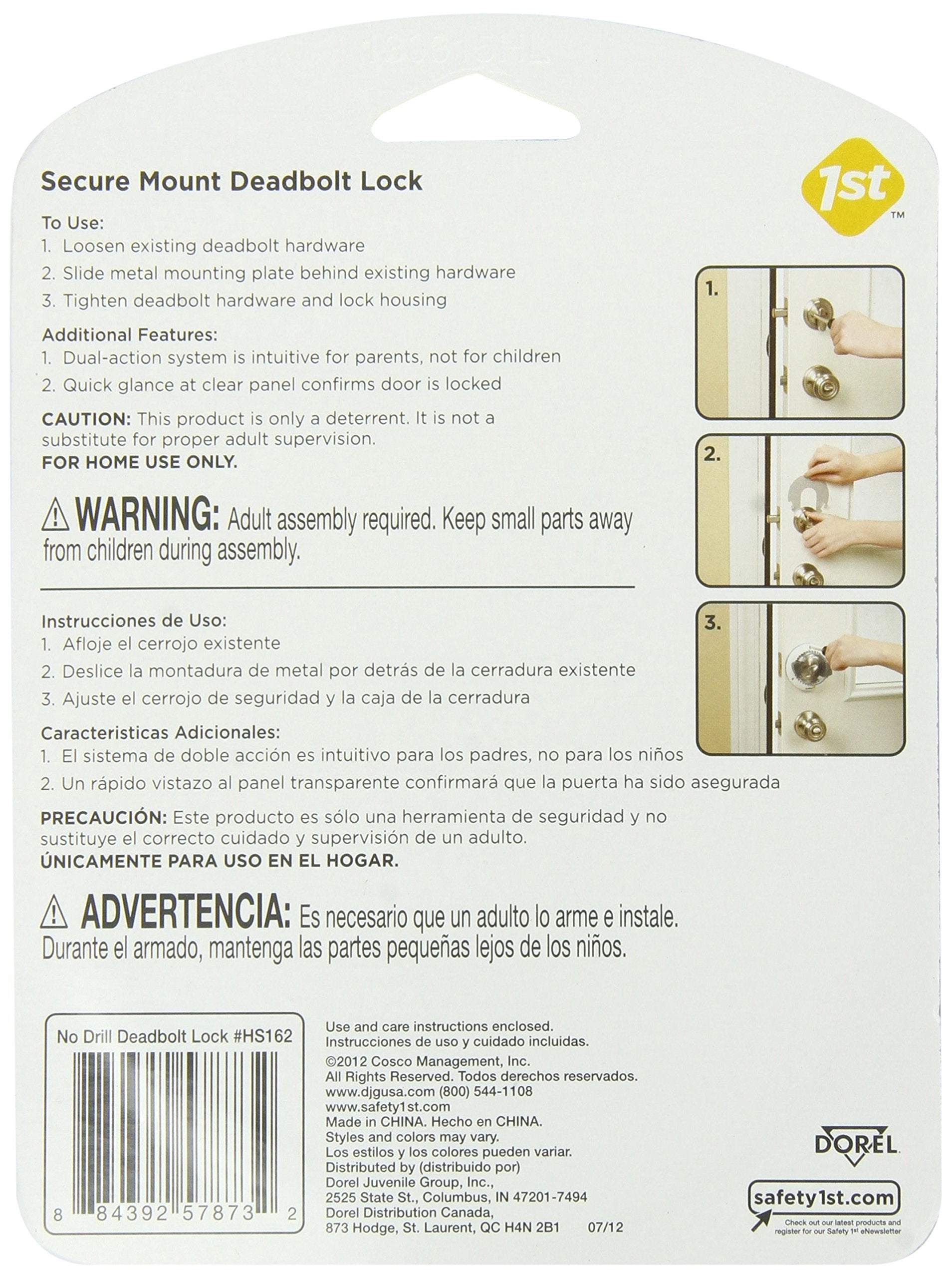 Safety 1st Secure Mount Deadbolt Lock showing locked status through the clear panel
