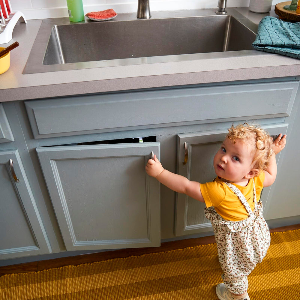 Safety 1st drawer and cabinet solution keeps kitchens organized while little ones explore.