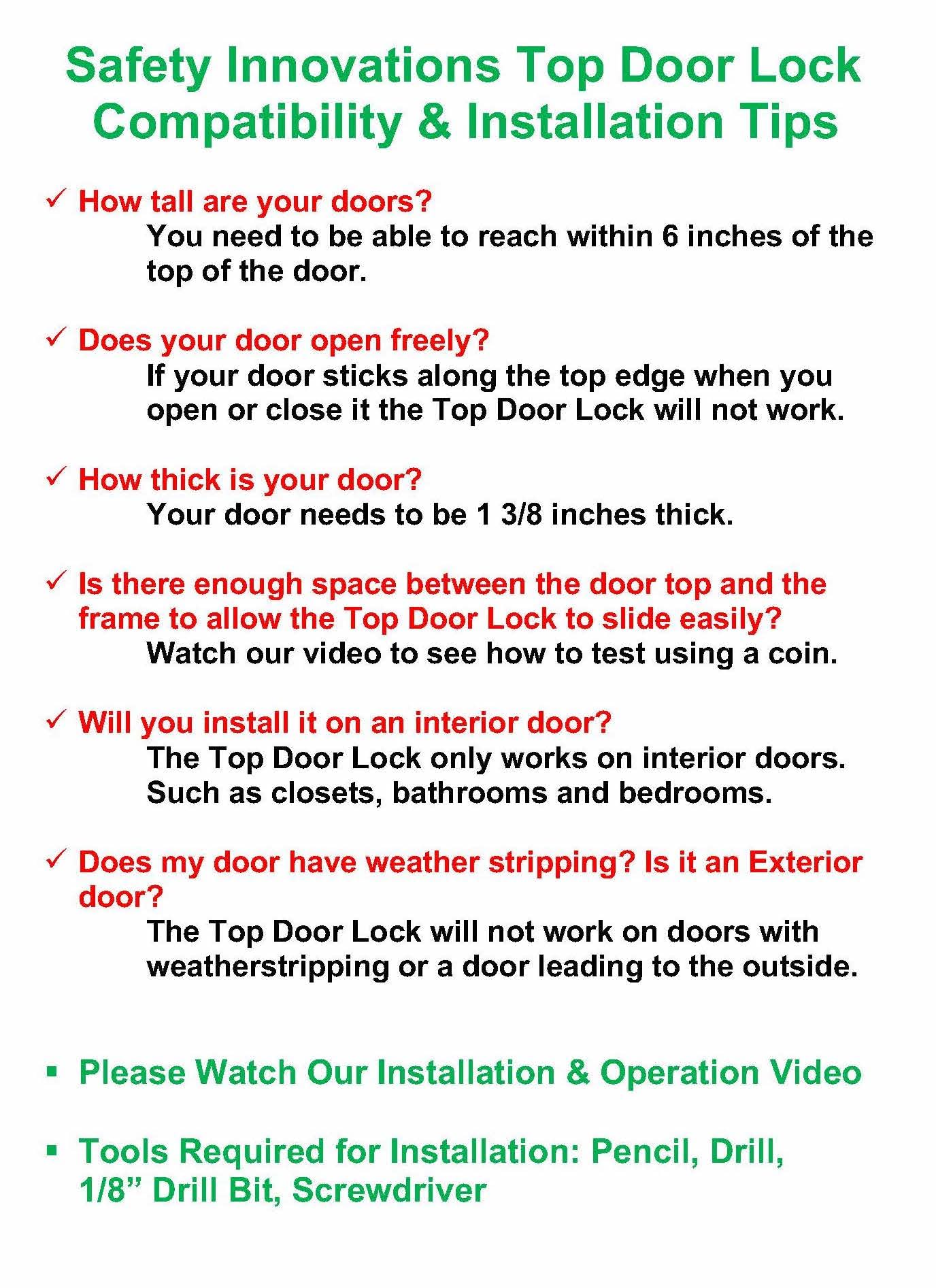Two-pack Safety Innovations door top lock provides simple, quick installation and widespread use.