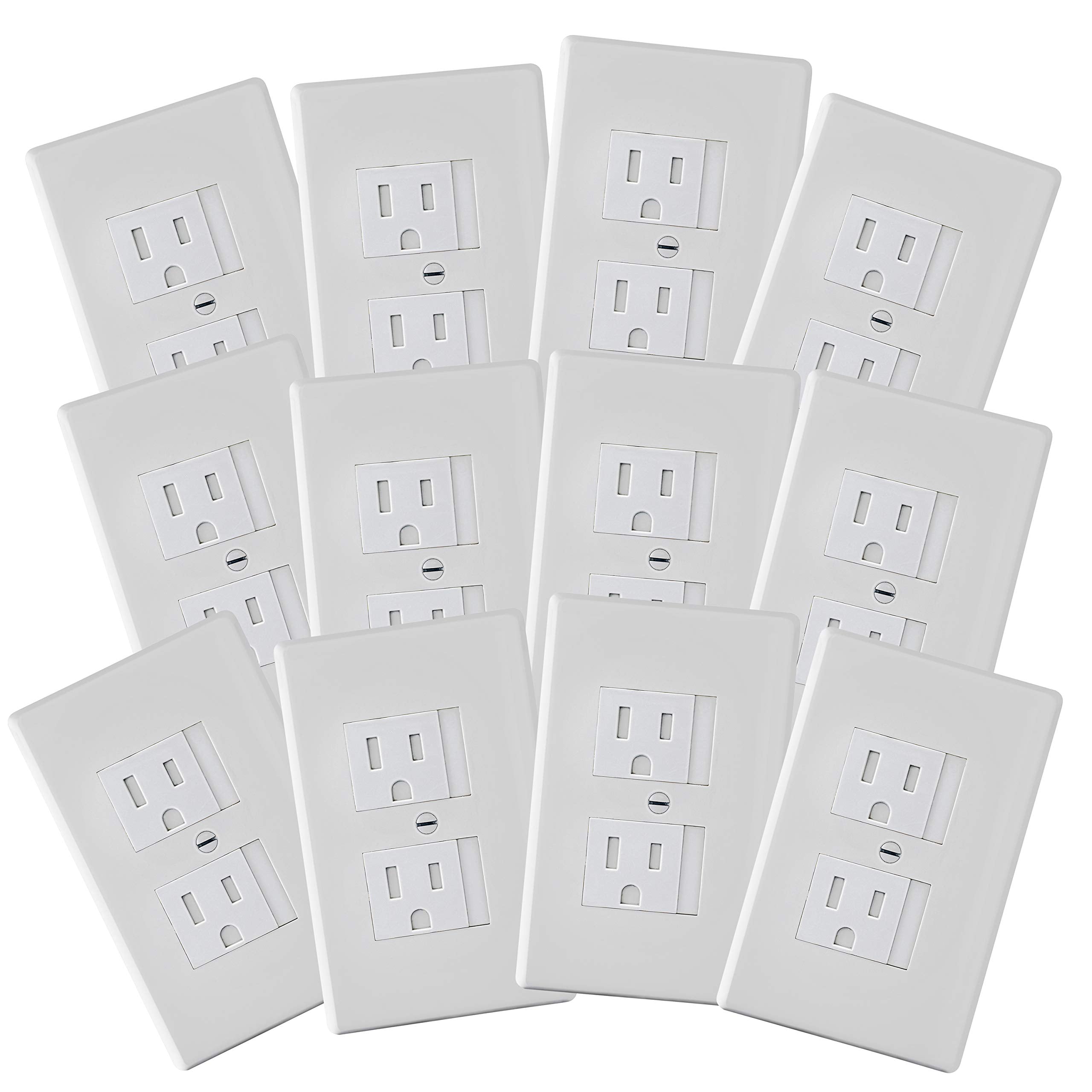 Safety Innovations center-screw outlet cover, white, 12-pack, child-safety solution.