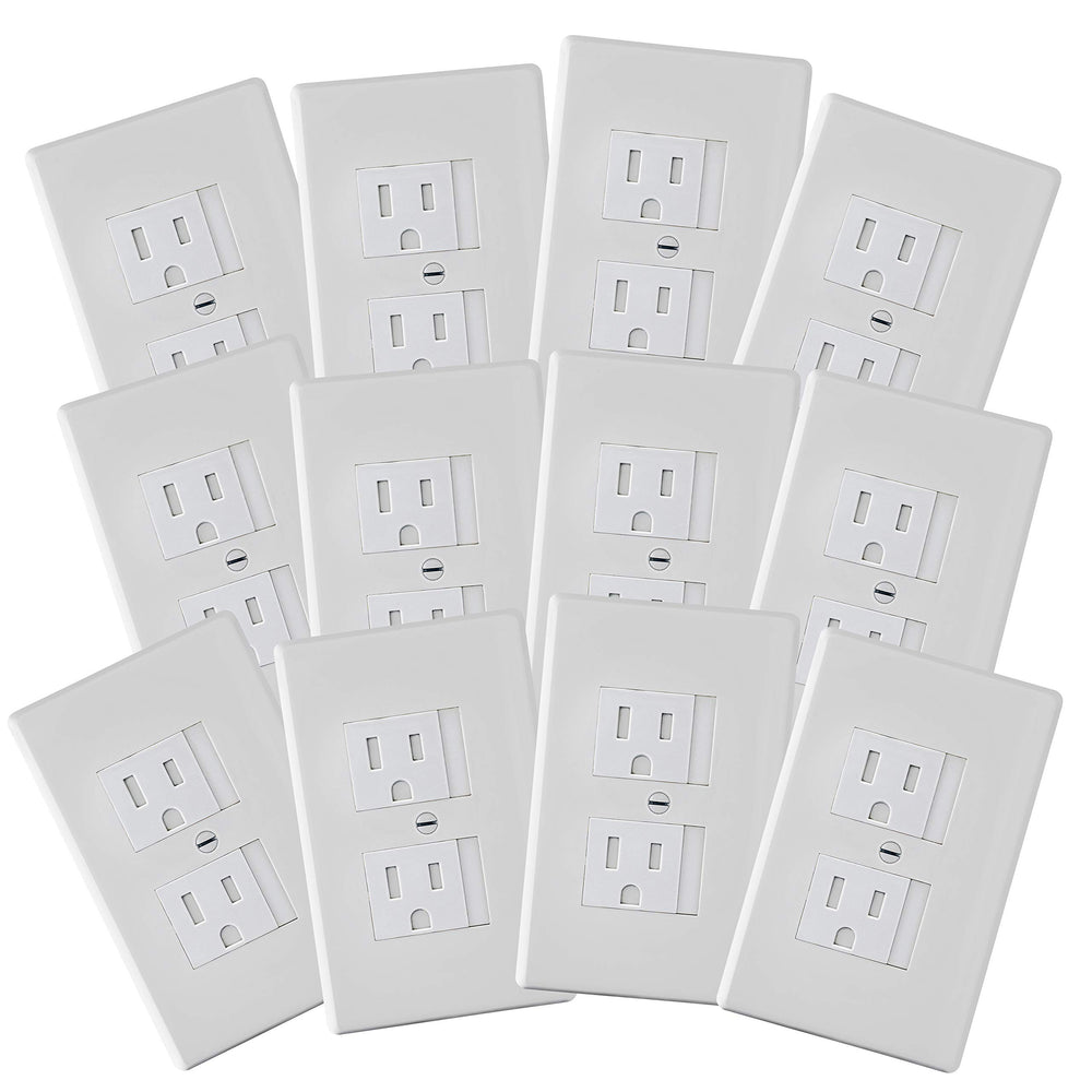 Safety Innovations center-screw outlet cover, white, 12-pack, child-safety solution.