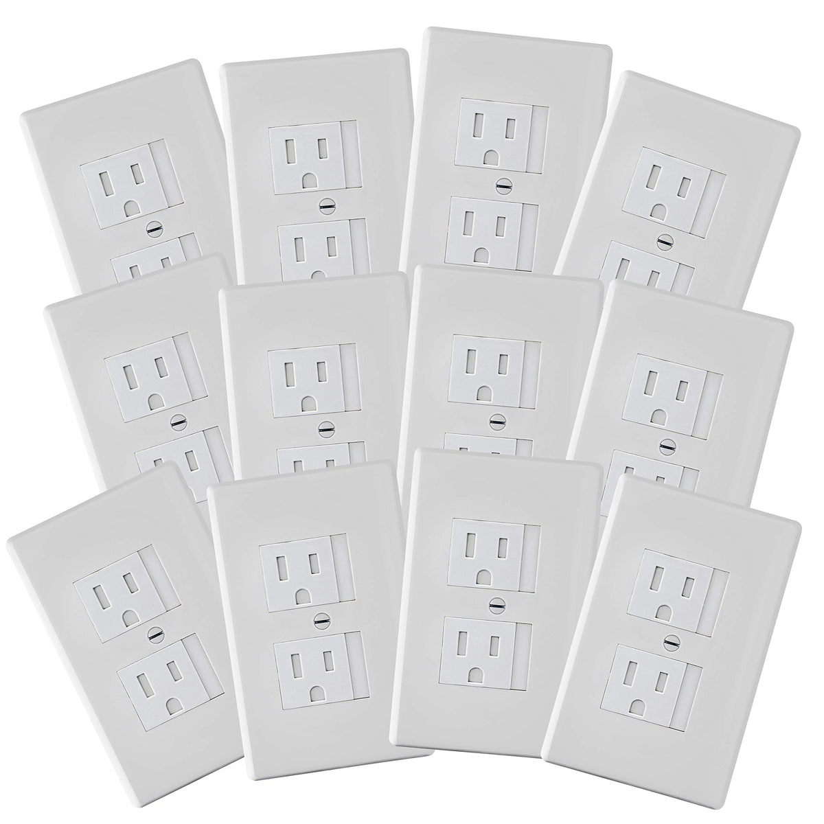 Safety Innovations center-screw outlet cover, white, 12-pack, child-safety solution.