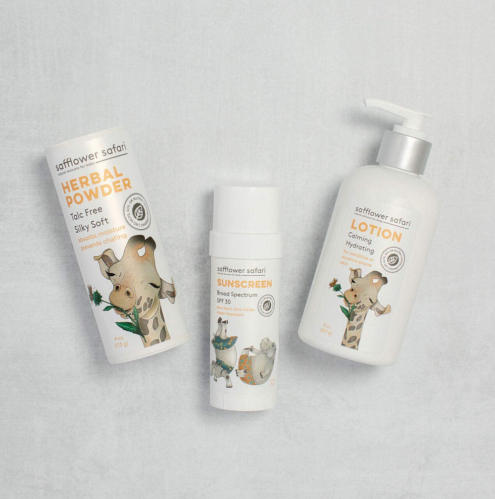 Safflower Safari Herbal Baby Powder made in USA, vegan and safe for daily use