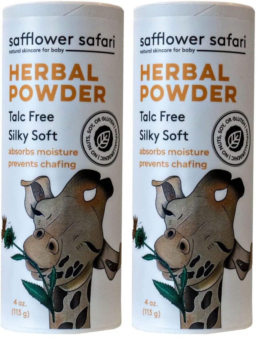 Safflower Safari Herbal Baby Powder packaging for gentle baby skin care