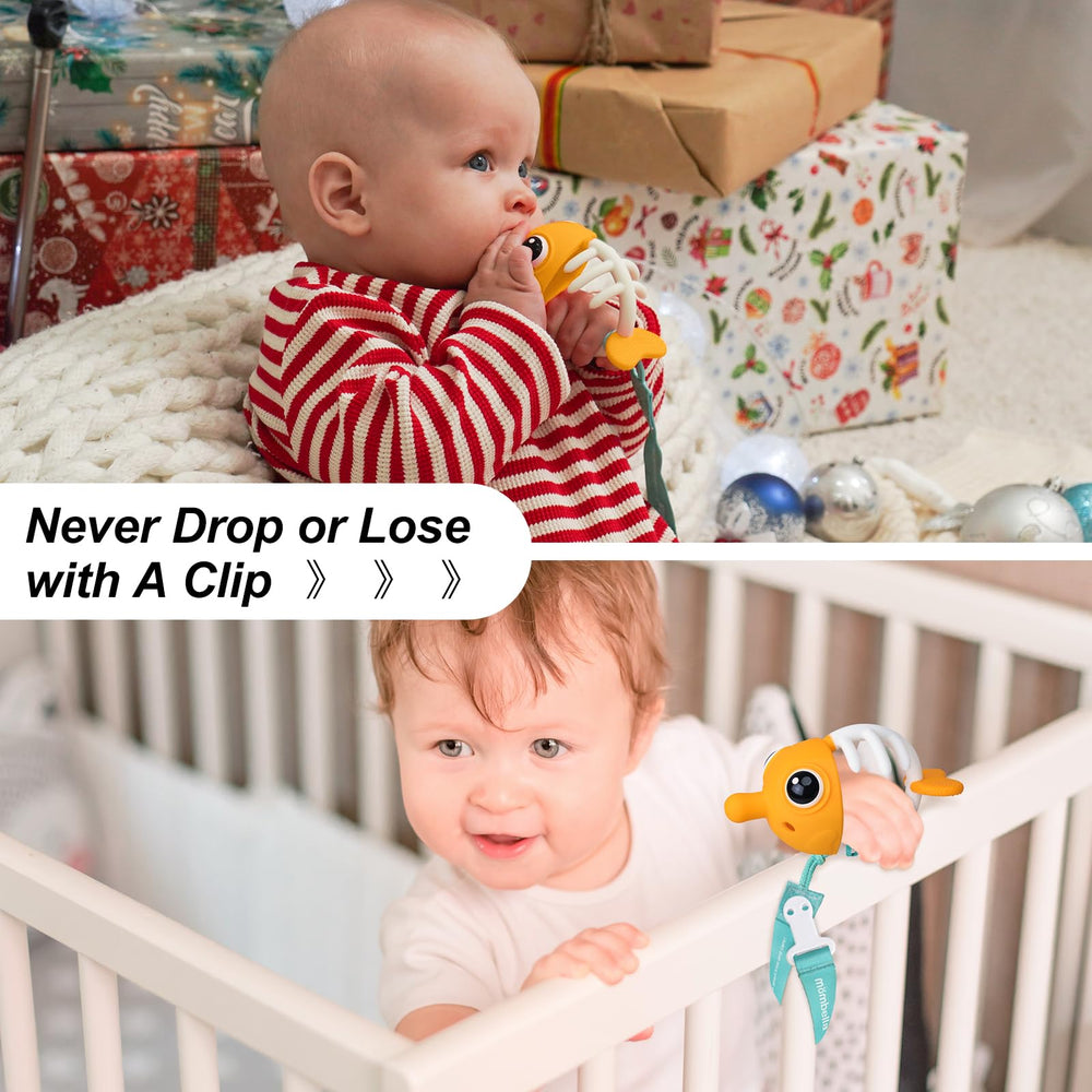 Saffron pacifier clip lanyard keeps teether secure and clean