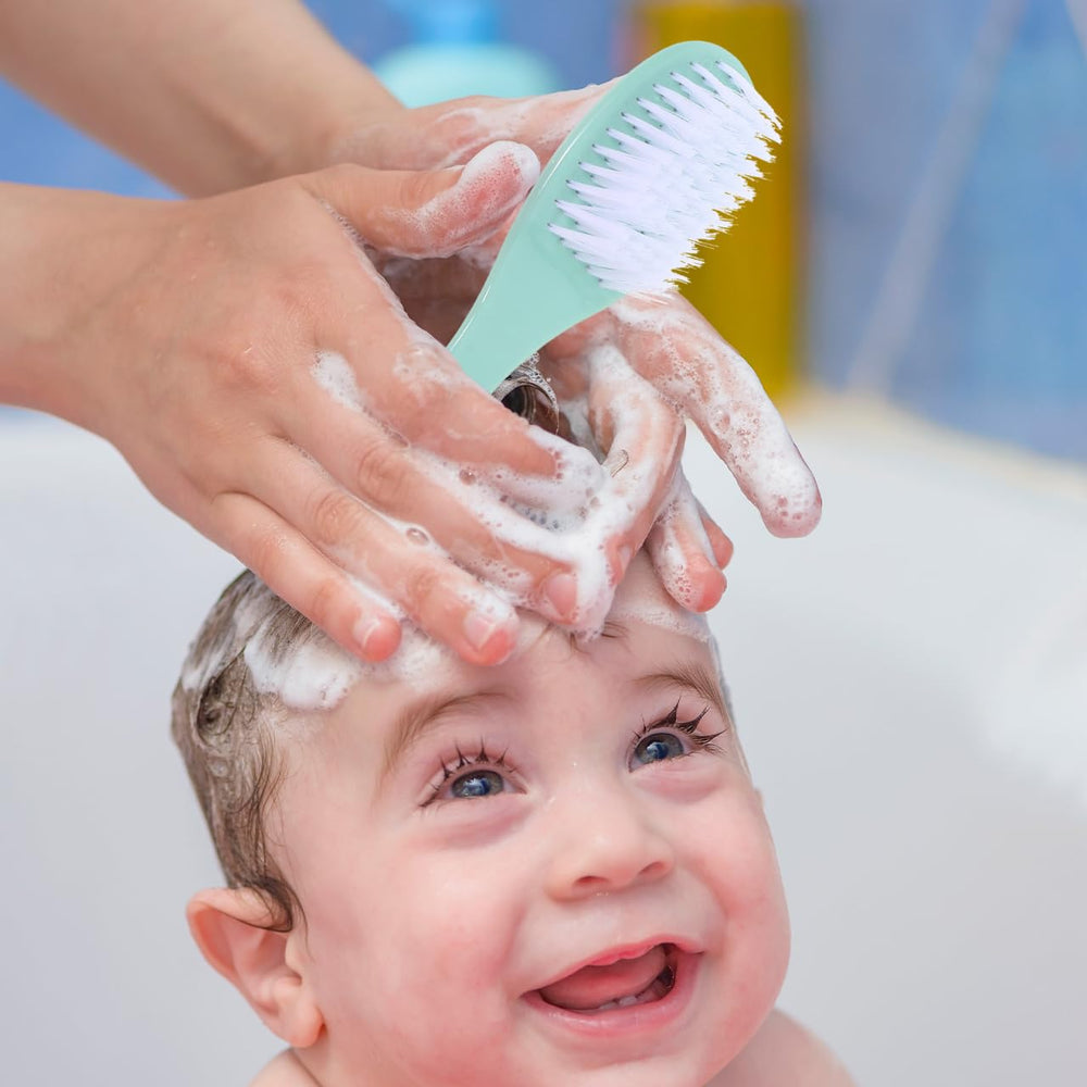 SAFIGLE soft goat bristle brushes crafted for delicate baby heads.