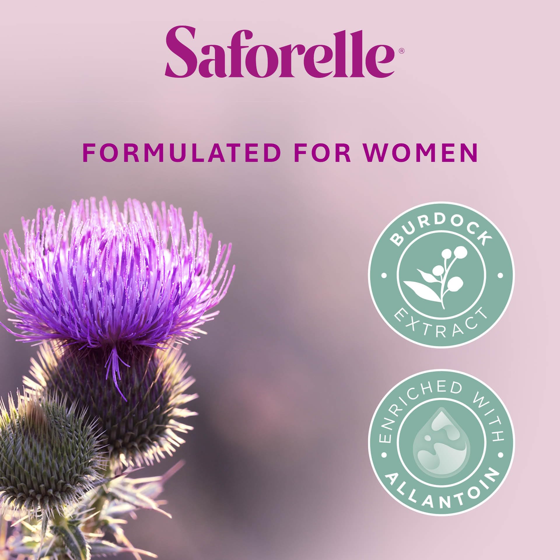 Saforelle dermatologist-tested label emphasizing safety for intimate care