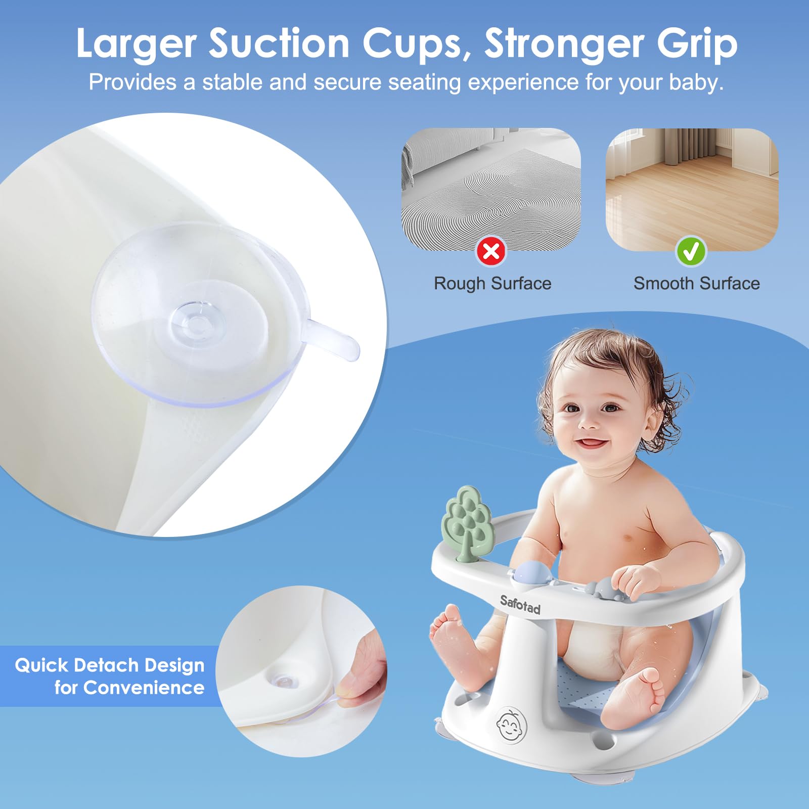 Safotad anti-slip cushion ensures baby comfort and quick drainage