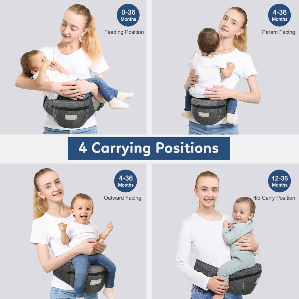 Safotad carrier with extended waistband supports parents during longer outings.