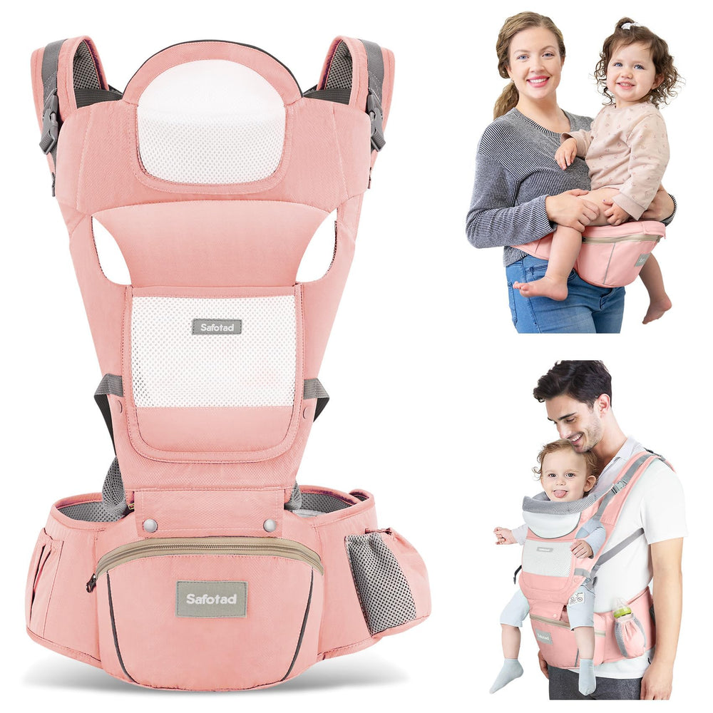 Safotad baby carrier hip seat pink for hands free carry
