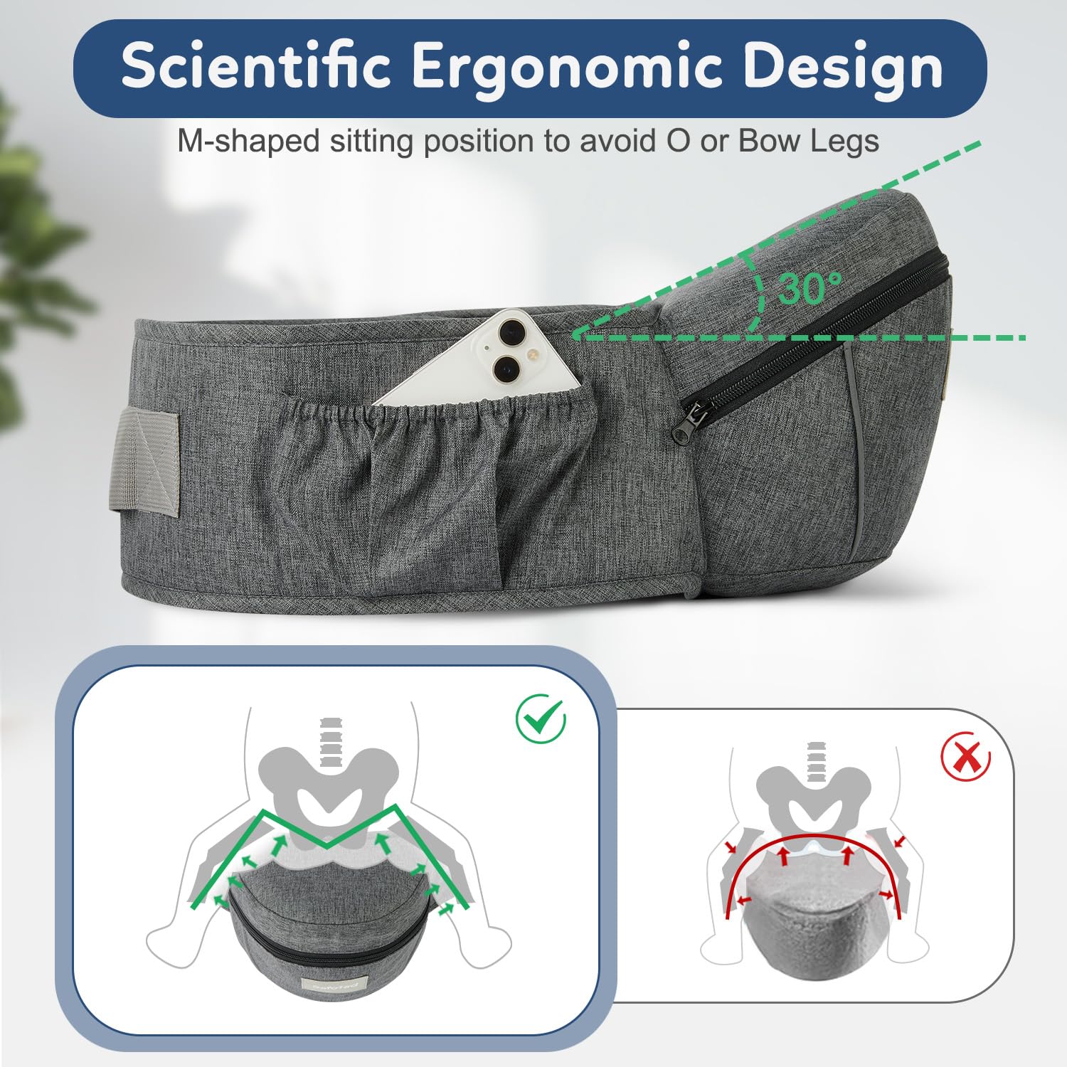 Safotad hip-seat carrier side carry demonstrates hands-free versatility for on-the-go parents.