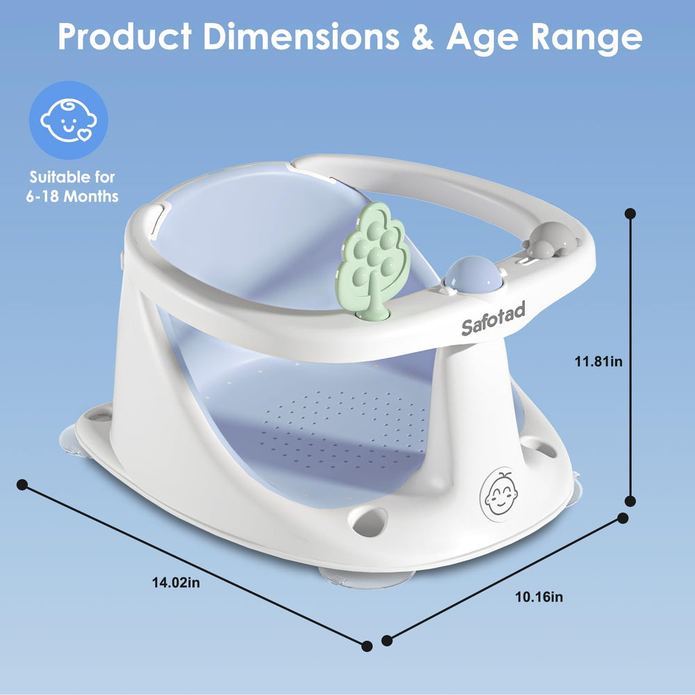Safotad bath seat in tub setup secures baby for sit-up bathing