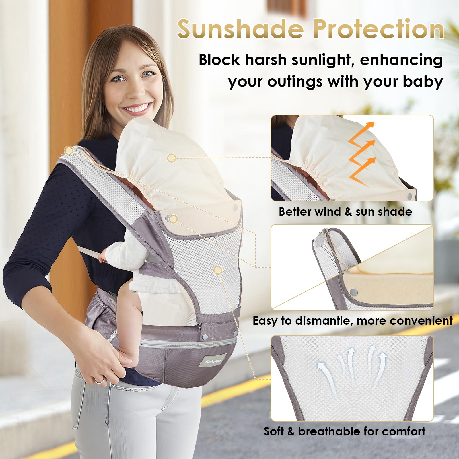 Safotad extended waistband shows comfortable fit for a range of parents.