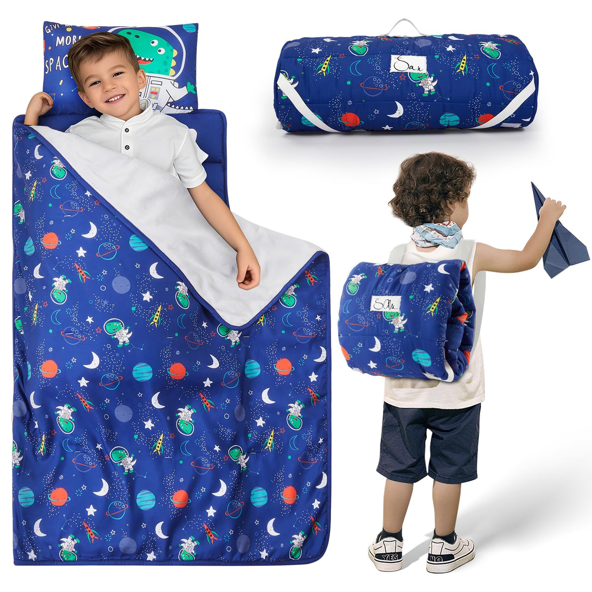 Safotad nap mat roll-up straps shown for easy transport and stability.