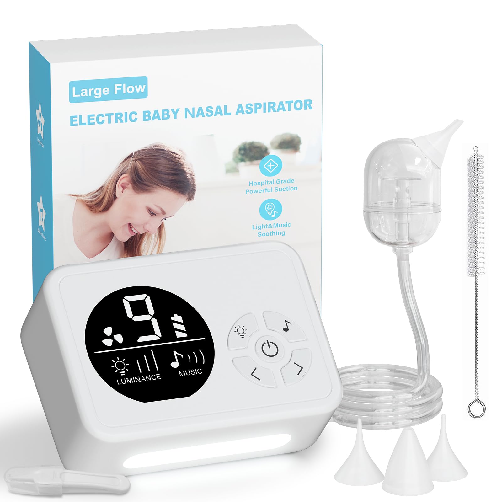 SAFVXOG nasal aspirator with nine suction levels for gentle congestion relief