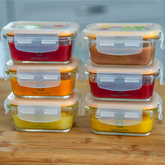 Sage Spoonfuls 4oz borosilicate glass tubs with airtight lids for freshness