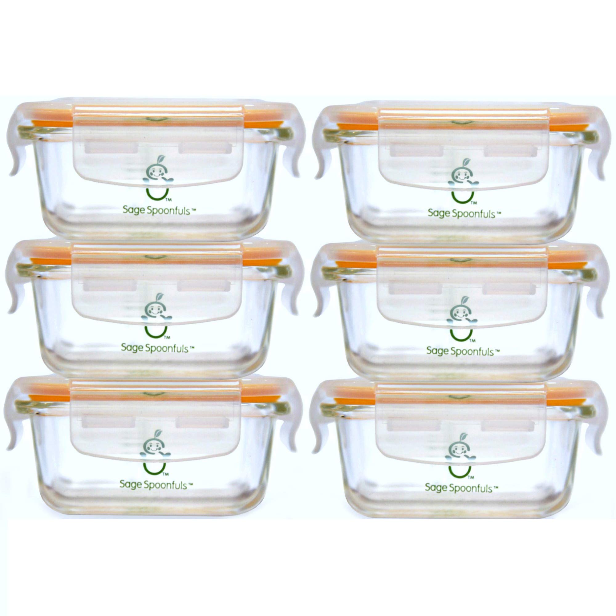 Sage Spoonfuls tough-glass tubs six-pack for safe storage