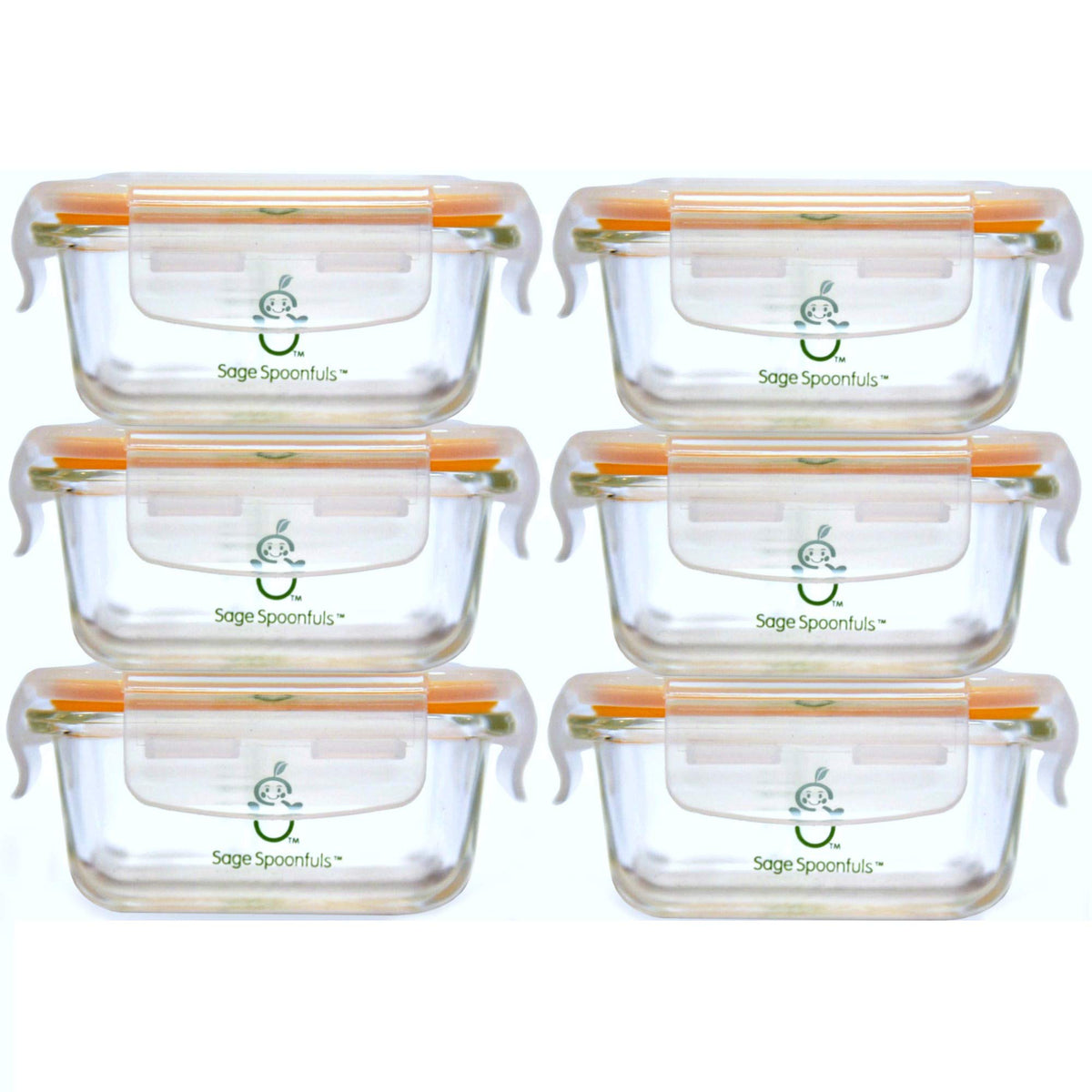 Sage Spoonfuls tough-glass tubs six-pack for safe storage