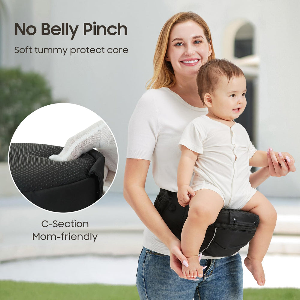 Sageky M-shape hip-seat close-up shows ergonomic seating
