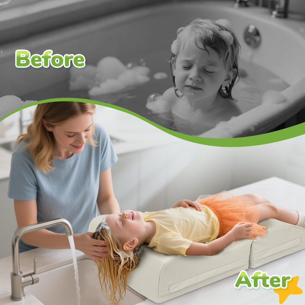 SAHEYER hair washing station folds for compact storage after use.
