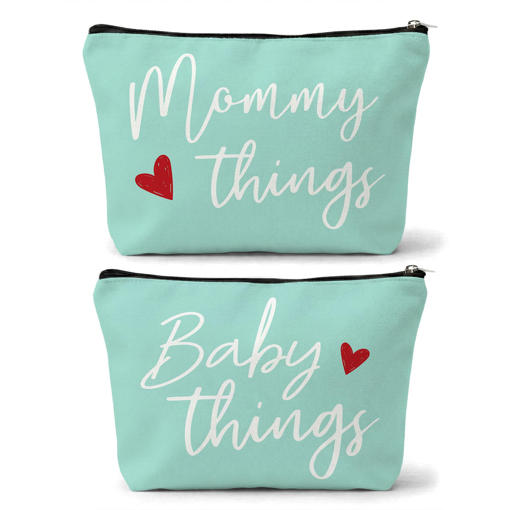 Sahjzk mommy and baby pouches green set flatlay for organized travel.