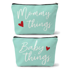 Sahjzk mommy and baby pouches green set flatlay for organized travel.