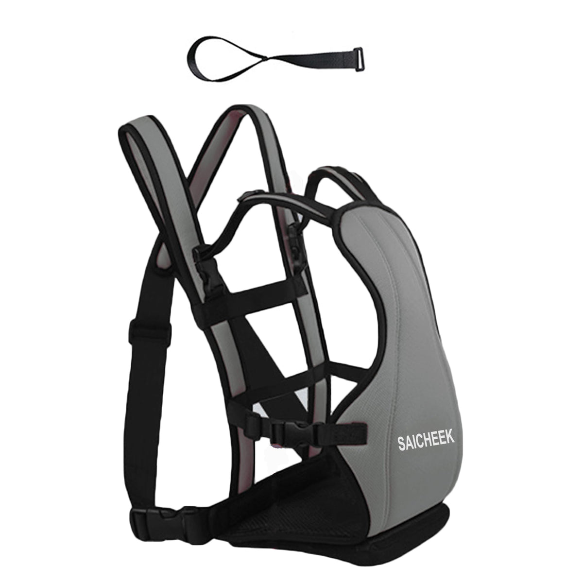 Saicheek toddler travel seat on suitcase for easy family travel.