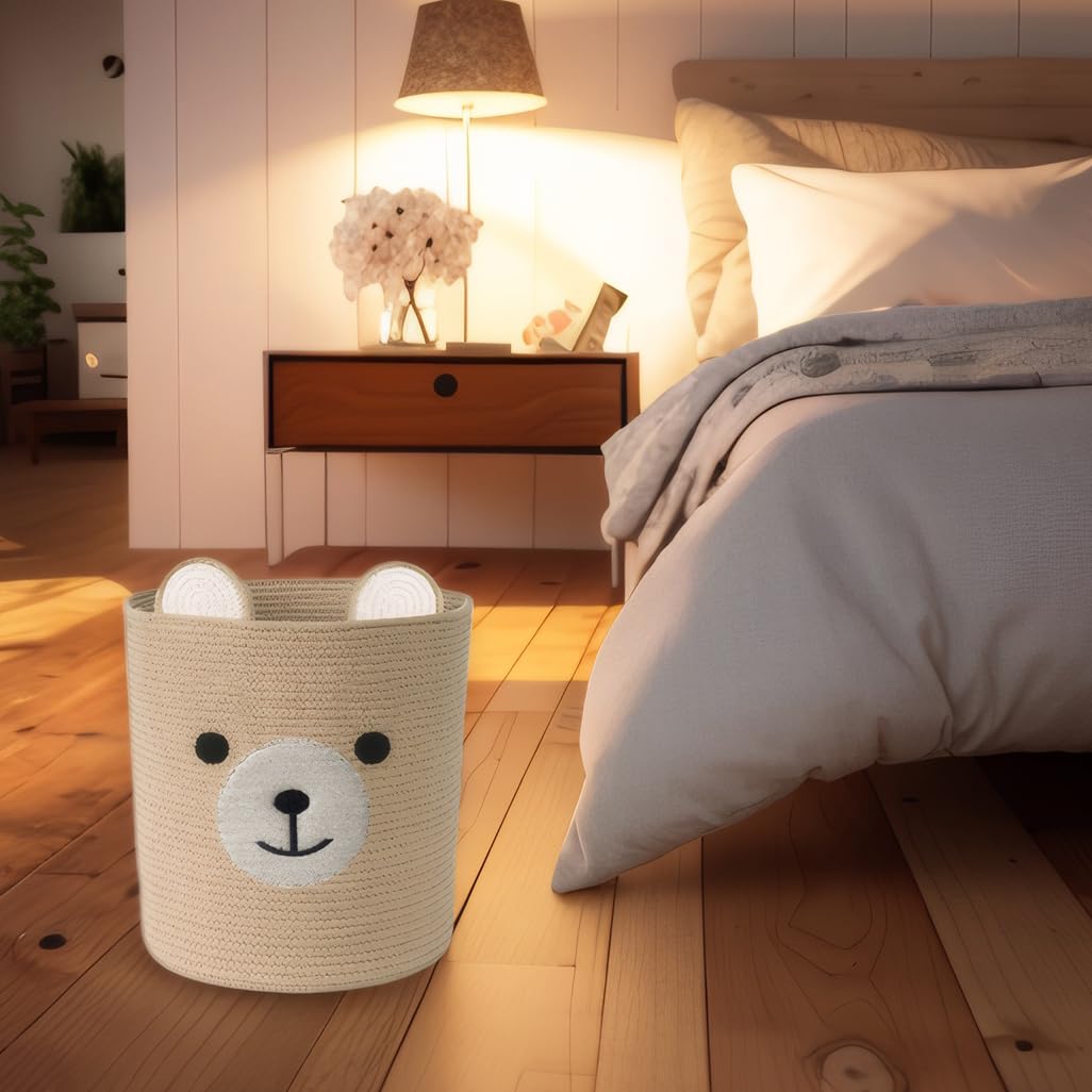 Saiiwnn Bear Basket fits indoors in corners for quick organization.