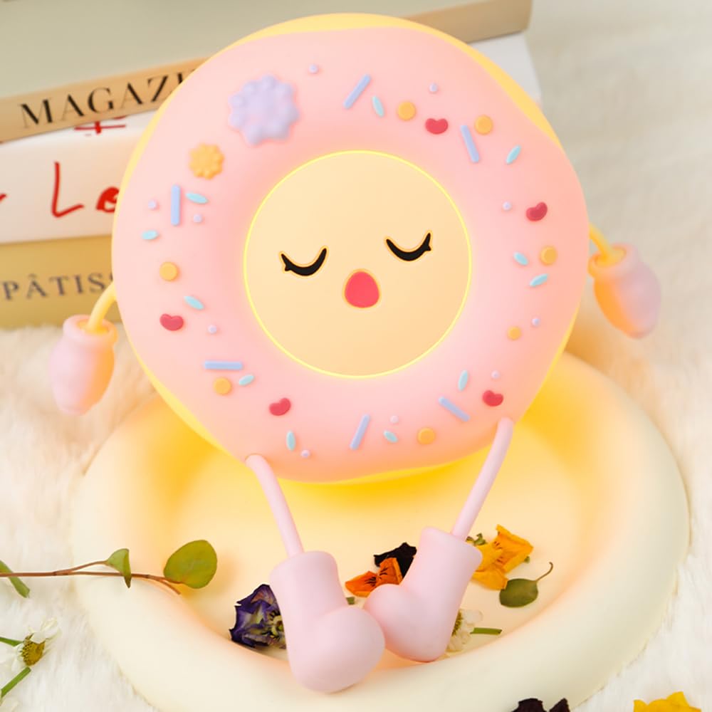SAILINGFLO Donut Lamp pink front view provides soft, kid-friendly glow.