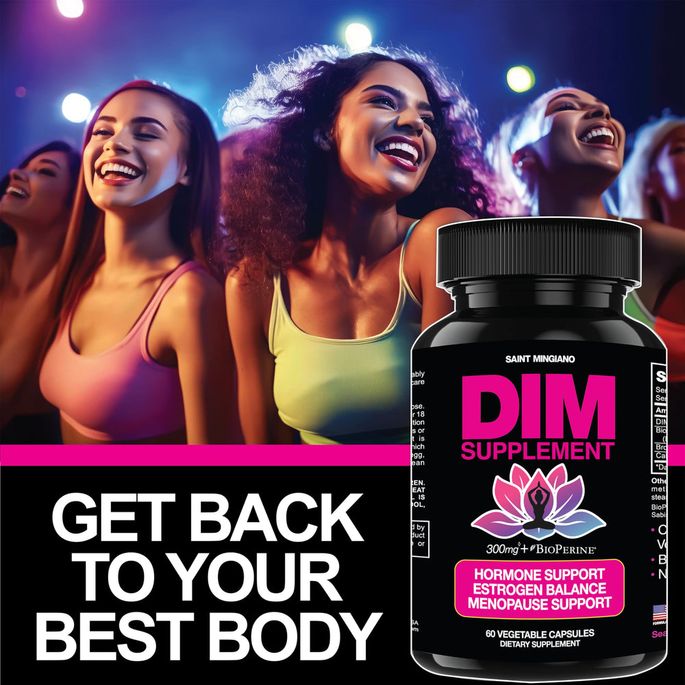 Saint Mingiano DIM 300mg with Bioperine note highlighting enhanced absorption potential.